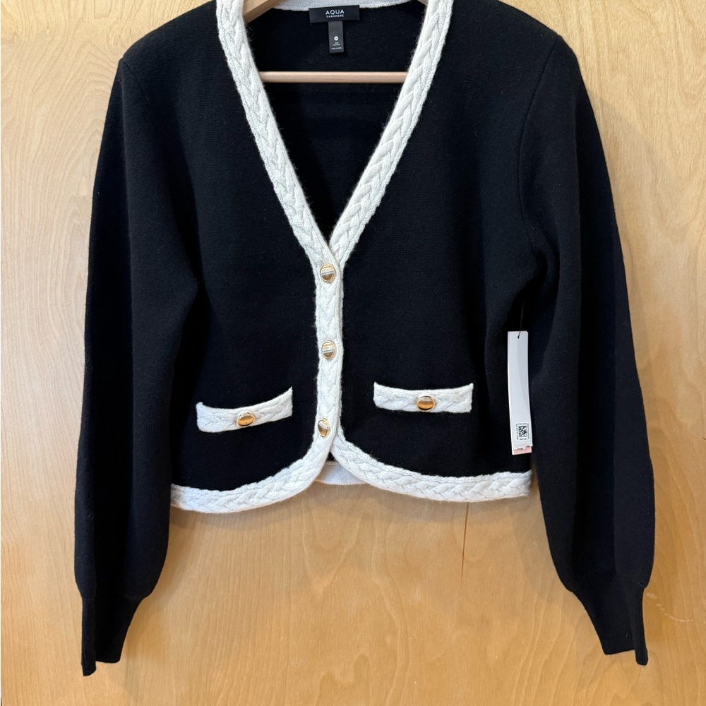 Bloomingdale's Black and White Cropped Cardigan Sweater